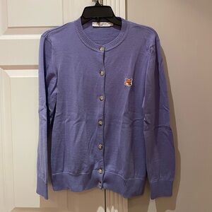 Maison Kitsune purple cardigan with fox logo